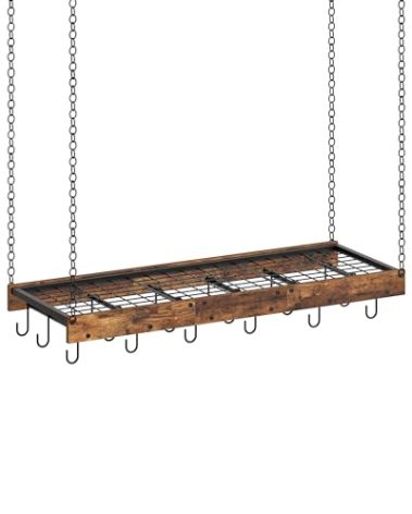 CHOEZON Hanging Pot Rack, Ceiling Wall Mounted Pot Rack for Kitchen, Industrial Style Pot Hanger with 18 Hooks, Cookware Storage Organizer, for Pots and Pans, Rustic Brown and Black TPR12BFC1