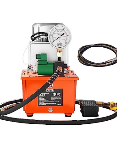 VEVOR 10000 PSI 750W 110V, 488 in³/8L Capacity, Single Acting Solenoid Valve, Electric Driven Hydraulic Pump Power Pack Unit with Pedal Switch for Punching/Bending/Jack Machine, Orange