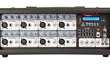 Rockville RPM80BT 2400W Powered 8 Channel Mixer/Amplifier, Bluetooth, EQ, Reverb/Delay, USB, Phantom Power, for Live Sound and Studio Use