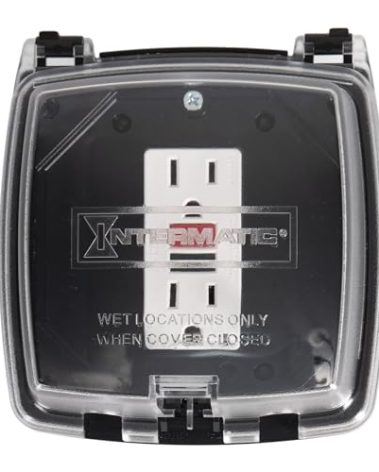 Intermatic WP1020C 2-1/4” Deep Weatherproof Outlet Cover – UV Stabilized Clear, GFCI & Duplex, Vertical Mount, UL Certified – Fits Single Device Only for Larger Double-Gang 4” x 4” Boxes