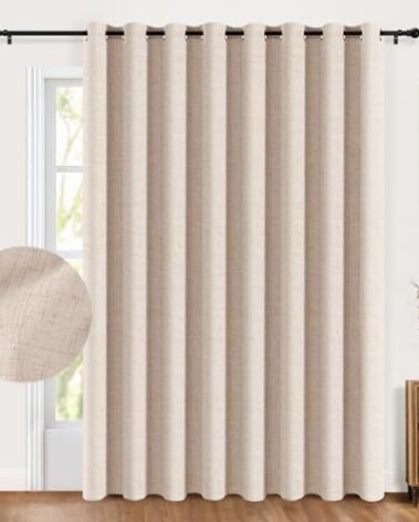 100% Blackout Shield Sliding Door Curtains, Extra Wide Curtains 96 Inch Long, Patio Door Grommet Drapes for Living Room, 100”W x 96”L, Oatmeal