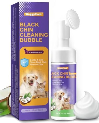 WaggyTech Cat Black Chin Cleaner 5fl.oz, Cruelty-Free Cat Acne Chin Treatment with Soft Silicone Brush Head, Removes Feline Blackheads, 2 in1 Hair Health Cleaner-Oil | Dirt-(White)