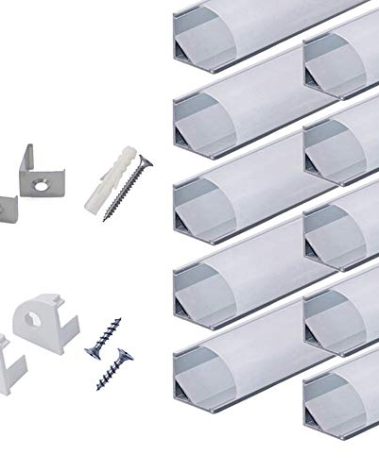 hunhun 10-Pack 6.6ft/ 2Meter V Shape LED Aluminum Channel System with Milky Cover, End Caps and Mounting Clips, Aluminum Profile for LED Strip Light Installations, Very Easy Installation