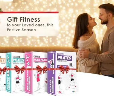Flexies Pilates Workout Cards - 58 Exercise Cards with Pilates Mat Workout Postures, Video Instructions & Breathing Tips | Free Ring & Dry-Erase Marker to Create at home pilates womens workout planner