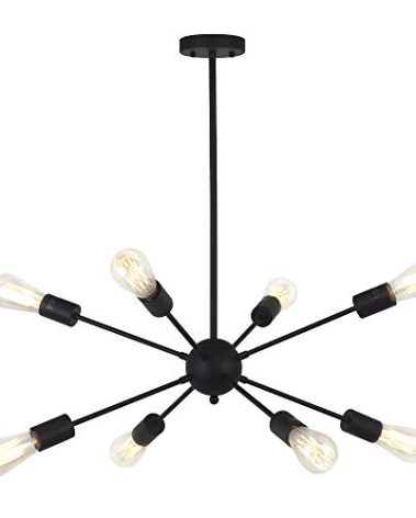 VINLUZ Sputnik Chandelier Black 8-Lights Mid Century Modern Ceiling Light Industrial Pendant Lighting for Kitchen Dining Room Living Room
