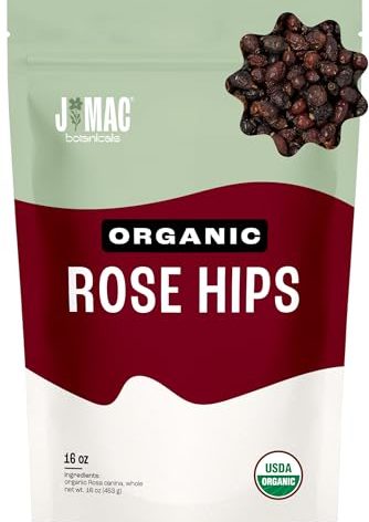 J MAC BOTANICALS Organic Rose Hips (1 Lb Bag) Whole, natural organic dried rose hips for herbal tea, rosehips dried organic, rosehip tea, packaged in the USA