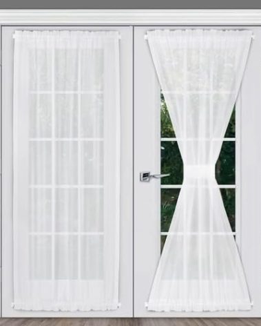 Rose Home Fashion Voile French Door Curtains Set of 2 Panels, Sidelight Curtains for Front Door with Tieback, Privacy Sheer Doorway Light Filtering Panels, White, W40 x L72