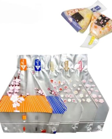 Onigiri Wrappers Triangle Plastic Rice Balls Bags, 100PCS Food Grade Japanese Easy Tear Disposable Onigiri baggies with Stickers