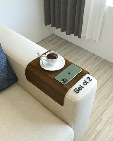Set of 2 Wooden Sofa Tray, Armrest Tray Table for Couch, Foldable, Flexible Sofa Tray with 15.8" x 11", Snacks, Remote Control or Phone Holder | Rose
