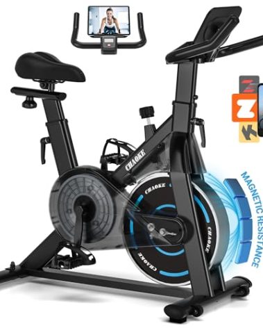 Exercise Bike, CHAOKE Quiet Adjustable Magnetic Resistance Stationary Bike for Home Cardio with App Compatible, 300LB Weight Capacity Indoor Cycling Bike with Comfortable Seat & Digital Display