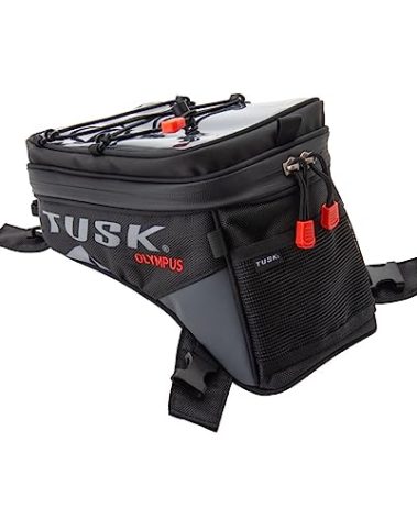 TUSK Olympus Small Tank Bag – 4.5 L, YKK Zippers, Clear Map/Phone Pocket & Cable Port, Rain Cover, Reflective Logos – Universal Mount for Adventure & Dual Sport Bikes