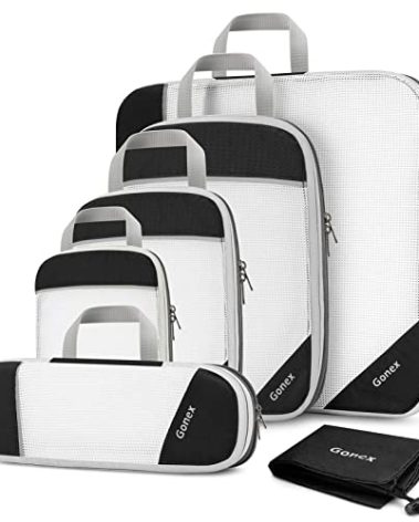 Gonex Compression Packing Cubes Mesh Organizers L+M+S+XS+Slim+Laundry Bag Black