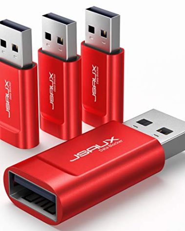 JSAUX USB Data Blocker, (4-Pack) USB A Defender Only for Quick Charge, Protect Against Juice Jacking, Refuse Hacking Provide Safe Charging- Red