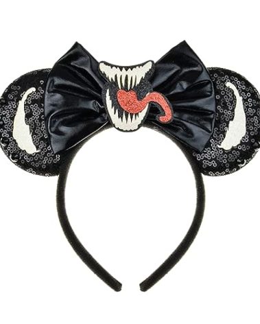 A Miaow Black Mouse Ears Headband MM Glitter Hair Hoop Women Butterfly Sequin Costum Hair Clasp Party Holiday Park Accessory (Black and Tongue)