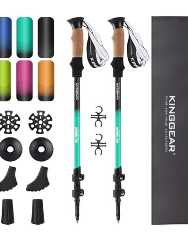 KINGGEAR Nordic Walking Stick, TP1 Hiking Poles Retractable Lightweight 7075 Aluminum, Trekking Poles with Flip Lock, Natural Cork and EVA Grip, 2pc Hiking Gear