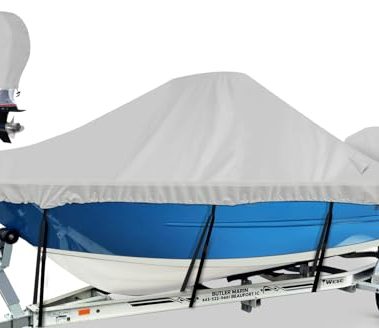 BOATPRO Waterproof Center Console Boat Cover 16-18ft, Heavy Duty 1300D Marine Grade Polyester Canvas 16' 17 ft 18 Foot Boat Center Console Covers, Gray