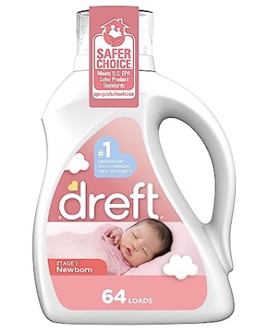 Dreft Stage 1: Newborn Hypoallergenic Liquid Baby Laundry Detergent (HE), Natural for Baby, Newborn, or Infant, 92 Oz (64 loads), Packaging may vary