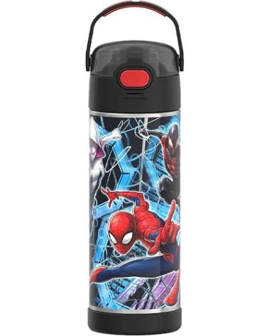 THERMOS FUNTAINER 16 Ounce Stainless Steel Vacuum Insulated Bottle with Wide Spout Lid, Spiderman