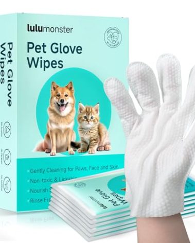 Pet Glove Wipes for Dogs and Cats [Individually Wrapped][Hypoallergenic Cleaning & Deodorising] Glove Bathing Wipes Moisture-rich Thickened Gloves for Daily Care, Traveling, Rinse Free Grooming Wipes