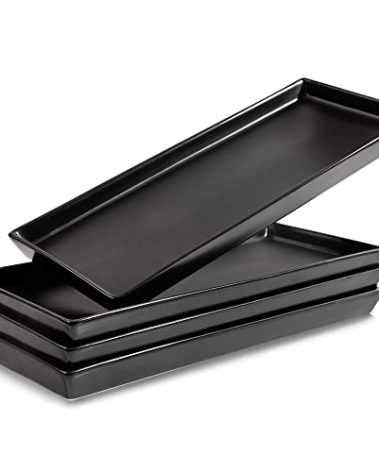 Home Beets Matte Black Ceramic Serving Platters (14 x 6 Inch Rectangle Plates) Serving Dishes for Entertaining, Food, Appetizers, Desserts, Cheese Board, Charcuterie, Sushi - Set of 4 Party Trays