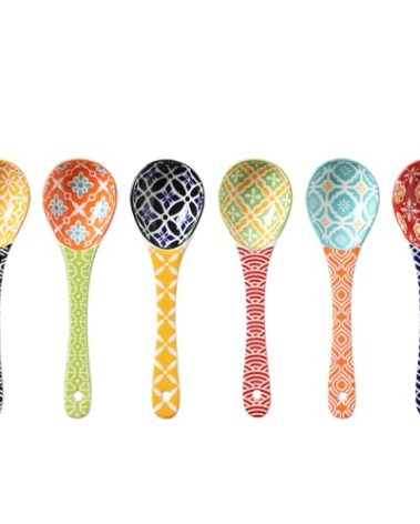 Metahom Ceramic Small Serving Spoons, Colorful Soup Spoon Set for Cereal, Yogurt, Dips, Ice Cream, Ramen, Dishwasher & Microwave Safe, Cute Decorative Spoon Set of 6