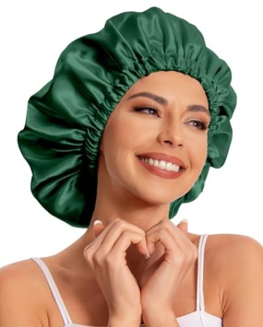 Satin Bonnet Silk Bonnet Hair Bonnet for Sleeping-Slouchy Beanie Hat Satin Sleep Cap for Women's Natural & Curly Hair(Blackish Green)