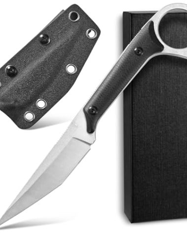 Ccanku C1140 Fixed Blade Knife,D2 Blade G10 Handle Utility Knife for Outdoor, Survival, Hiking, Camping(Silver)
