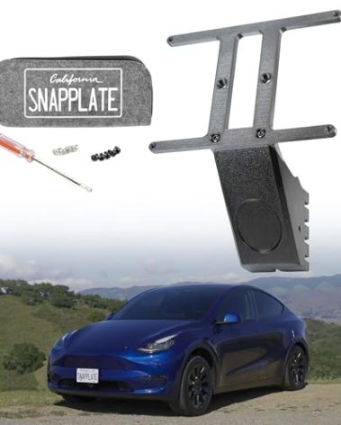 SnapPlate® Front License Plate Holder for Tesla Model Y - Safety-Optimized Breakaway Design, Anti-Theft, Removable, Height-Adjustable, USA Made and Patented