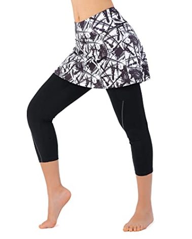 ANIVIVO Yoga Leggings with Skirts for Women,Skirted Leggings for Tennis Women Golf Clothes with Pockets(White Chaotic,M)