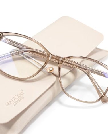 Madison Avenue Square Vintage TR90 Blue Light Blocking Reading Glasses for Women with Case, Anti Glare/Eyestrain Computer Readers Coffee Brown +1.75