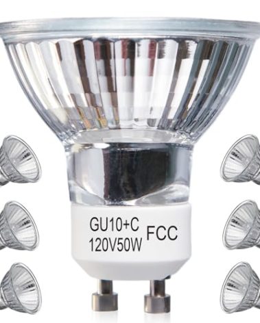 Elenhome GU10 Halogen Light Bulbs, 6 Pack 120V 50W Dimmable MR16 GU10+C Bulbs with Glass Cover, 2800K Warm White Scent Wax Burner Light Bulb & Recessed Light Bulbs for Candle Warmer Lamp