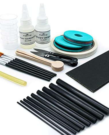 FishTrip Fishing Rod Repair Kit Complete with Epoxy,10pcs Carbon Fiber Sticks Pole Building Kit, AB Glue, Wrapping Thread for Saltwater Freshwater Spinning Casting Rod