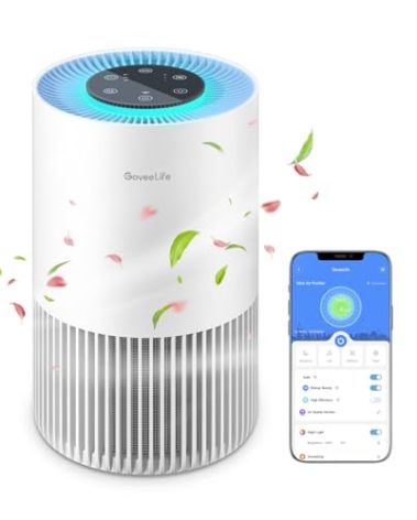GoveeLife Smart Air Purifiers for Bedroom, Portable Filter Cleaner with WiFi Alexa Control for Pet Hair Odors Pollen Smoke, 24dB Quiet Air Purifier with 3 Speeds, Timer, Aromatherapy for Desktop