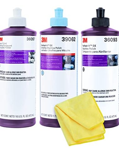 3M Perfect It Buffing and Polishing Kit | 36057 39062 36093 3M Pint Rubbing Compound, Machine Polish, Ultrafine Polish | Buffing Compound, Car Polishing Kit | with Kangaroobands Microfiber Cloth