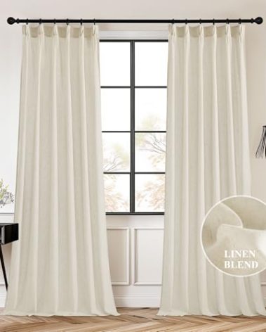StangH Natural Linen Pinch Pleated Curtains 90 inches Long, Semi Sheer Light Filtering Window Drapes with Hooks Neutral Farmhouse Track Curtains for Living Room Bedroom, W40 x L90, 2 Panels