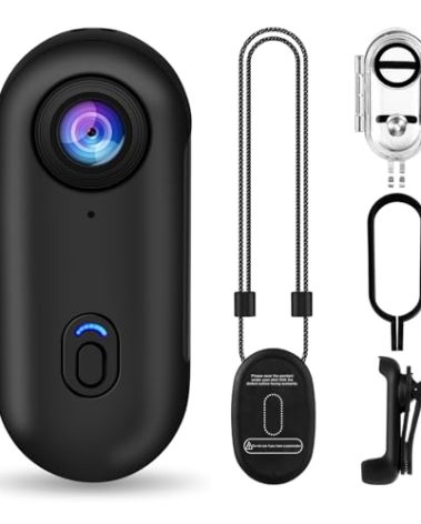 i3 4K Thumb Action Camera, Tiny Size, Mount Anywhere, Small Body Camera with Spring Clip, Portable Vlogging, Hands-Free POV Recording, Helmet Cam for Cycling, Motorcycle (64G-Card, Black)