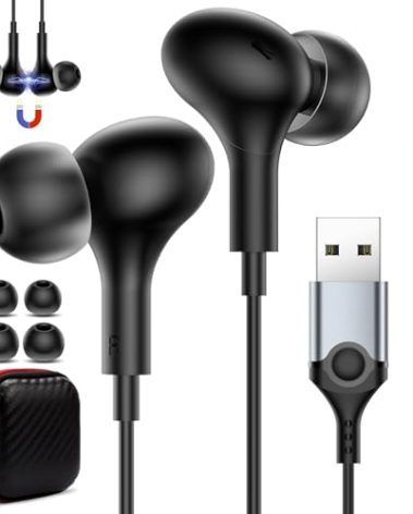 USB Headset with Microphone for PC Laptop,7.5Ft USB A Headphones Earbuds for Computer with in-Line Control Noise Cancelling Lightweight Wired Computer Headphones for Dell/HP Zoom School Class,Black