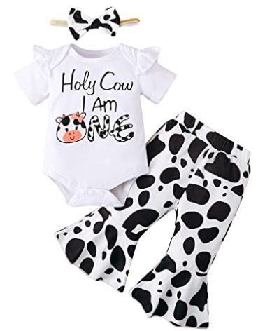 Slanavel Baby Girl First Birthday Outfit 1st Birthday Girl Clothes Holy Cow Im One Girl Outfit (White,6-12 Months)