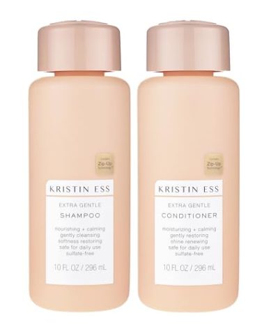 Kristin Ess Hair Extra Gentle Shampoo + Conditioner Bundle - Sensitive Skin + Scalp, Cleanses, Nourishing + Calming, Hydrating Conditioner, Vegan, Sulfate Free, Color Safe + Keratin Safe, 2 Piece Set