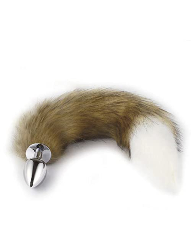 Ooiixx Butt Plug Fox Tail Cosplay Anal Plug Anal Butt Plug Adult Sex Toys for Beginner Women Men Couple (18" Brown-White)