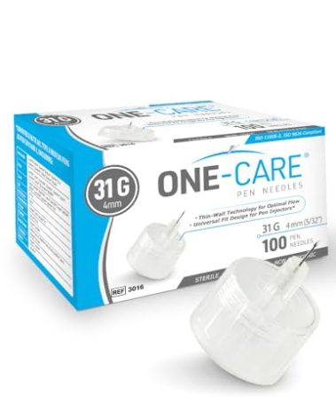ONE-CARE Pen Tips 31G x 5/32’’ (4mm), Universal Fit, Optimal Skin-Contact for Comfort, Sterile, 100/bx