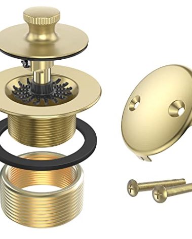 Brushed Gold Bathtub Drain Bath Tub Trim Set Conversion Kit Assembly, All Brass Lift and Turn Twist Tub Drains Replacement Trim Kit with Two-Hole Overflow Faceplate