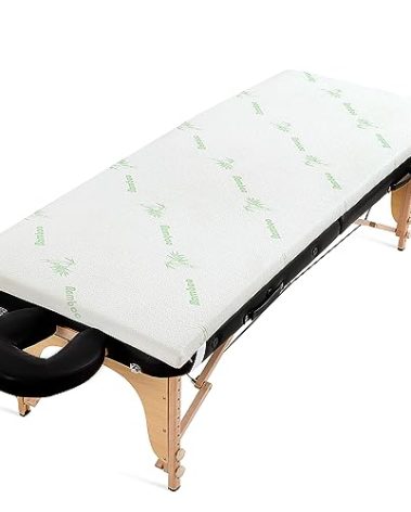 HOMBYS Memory Foam Massage Bed Mattress Topper with Cooling Rayon Derived from Bamboo Cover, Lash Bed Table Mattress Topper with Elastic Bands, Cushion Only, White, 73" x 29"
