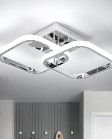 CANEOE Led Hallway Ceiling Light Fixtures, Square Modern Led Ceiling Lamp, 6000K Chrome Finish Indoor Ceiling Lighting Fixture for Living Room Bedroom Kitchen Bathroom Lights (GDD-SFSL-C-US)