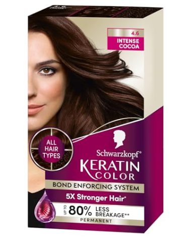 Schwarzkopf Keratin Color Permanent Hair Color, 4.6 INTENSE COCOA, 1 Application, Professionally Inspired Permanent Hair Dye, for up to 80% Less Breakage vs Untreated Hair and up to 100% Gray Coverage