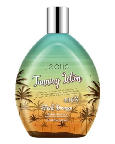 Jeallis Extreme Dark Tanning Lotion Accelerator for Indoor Tanning Beds & Outdoor Sun Tan with Bronzer to Get Dark Fast Tan, Bronzing Tanning Lotion with Tattoo Protecting Formula, DHA Free, 13.5oz