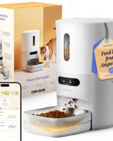 PAWSYNC Automatic Cat Feeder,WiFi Smart Scale Tracks Pet's Food Intake, App Remote Feeding, 3.6L Timed Food Dispenser for Cats and Dogs, Up to 10 Meals Per Day, Stainless Steel Bowl, Dual Power Supply