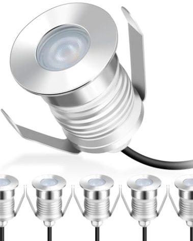 Gardencoin Recessed LED Deck Lights, Heavy Duty Soffit and Stair Lighting Outdoor, 1W 12-24V Low Voltage Landscape In Ground Well Light, Underwater Light Ultra Waterproof, Dimmable(3000K-6pack)