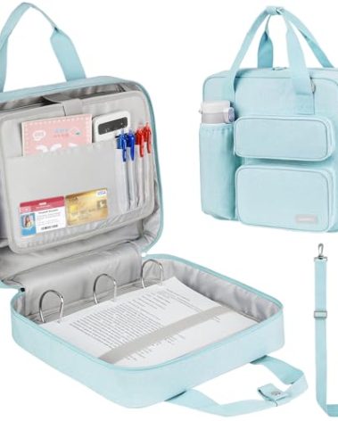 Zipper Binder 3 Ring, 500 Sheets Capacity, Binder 2 Inch with Shoulder Strap Fits 13 Inch Laptop for School and Office,Blue