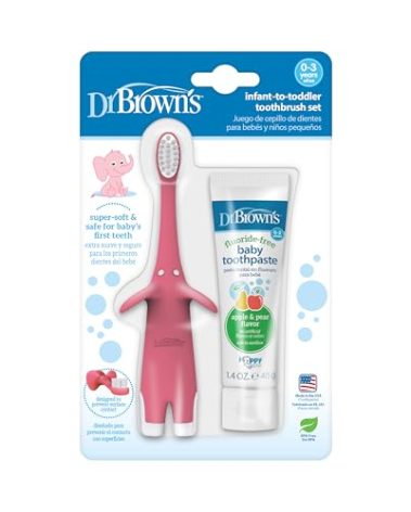 Dr. Brown's Infant-to-Toddler Toothbrush Set, 1.4 Ounce, Pink